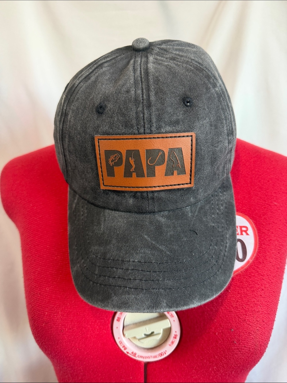 PAPA Distressed Black Cotton Baseball Cap with Leather Patch